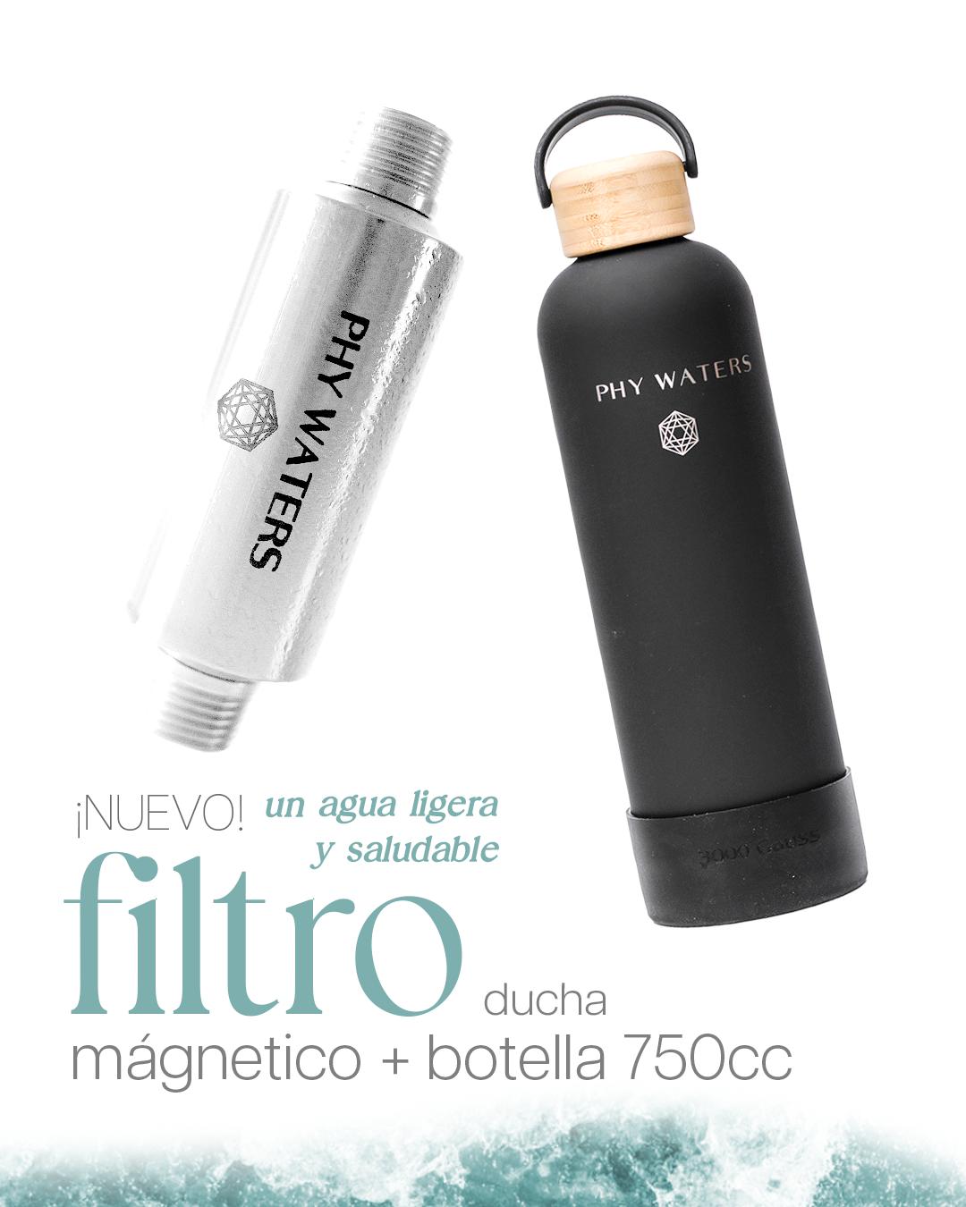 Filtro ducha magnetico + Botella Negra magnetica 750cc