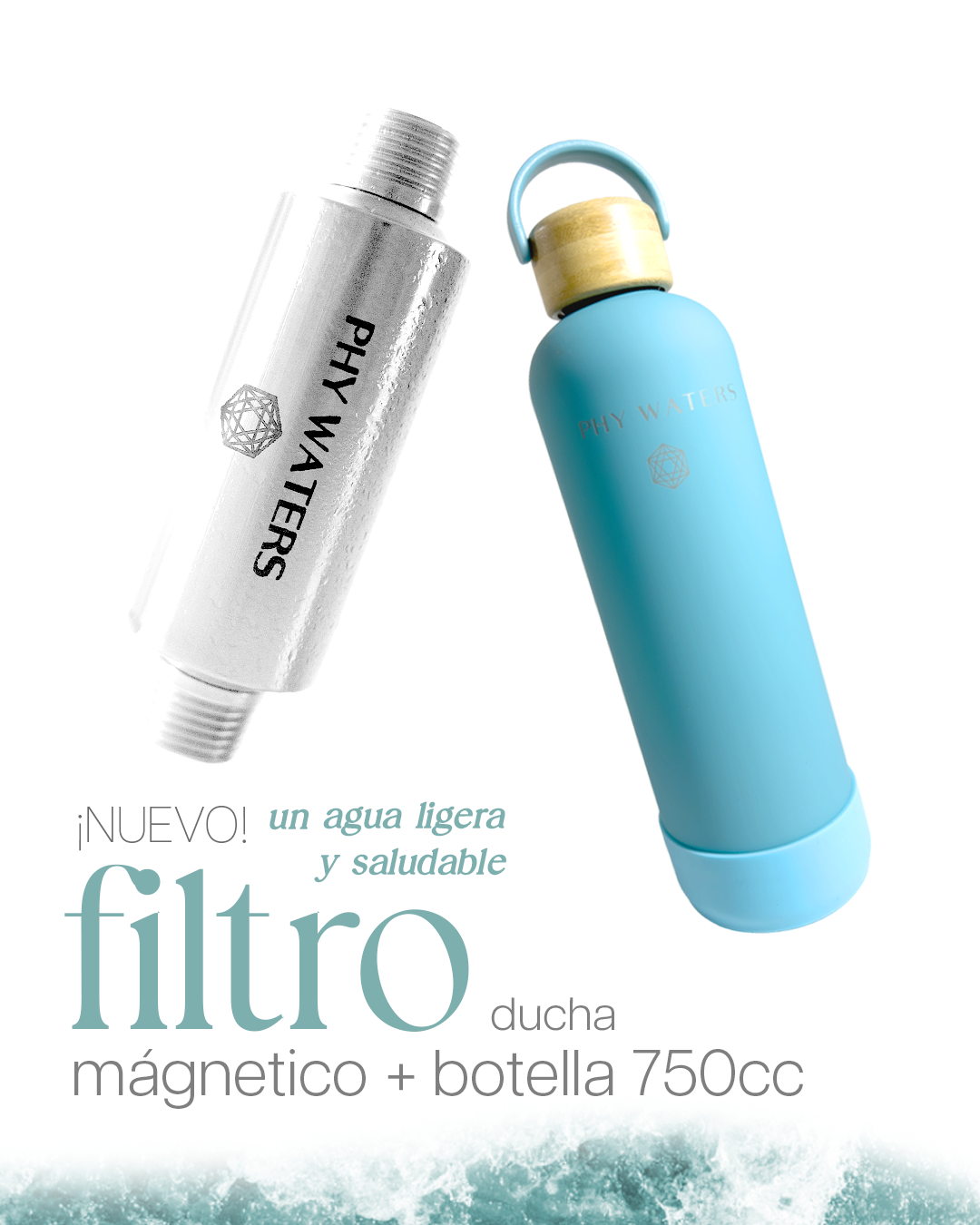 Filtro ducha magnetico + Botella celeste magnetica 750cc